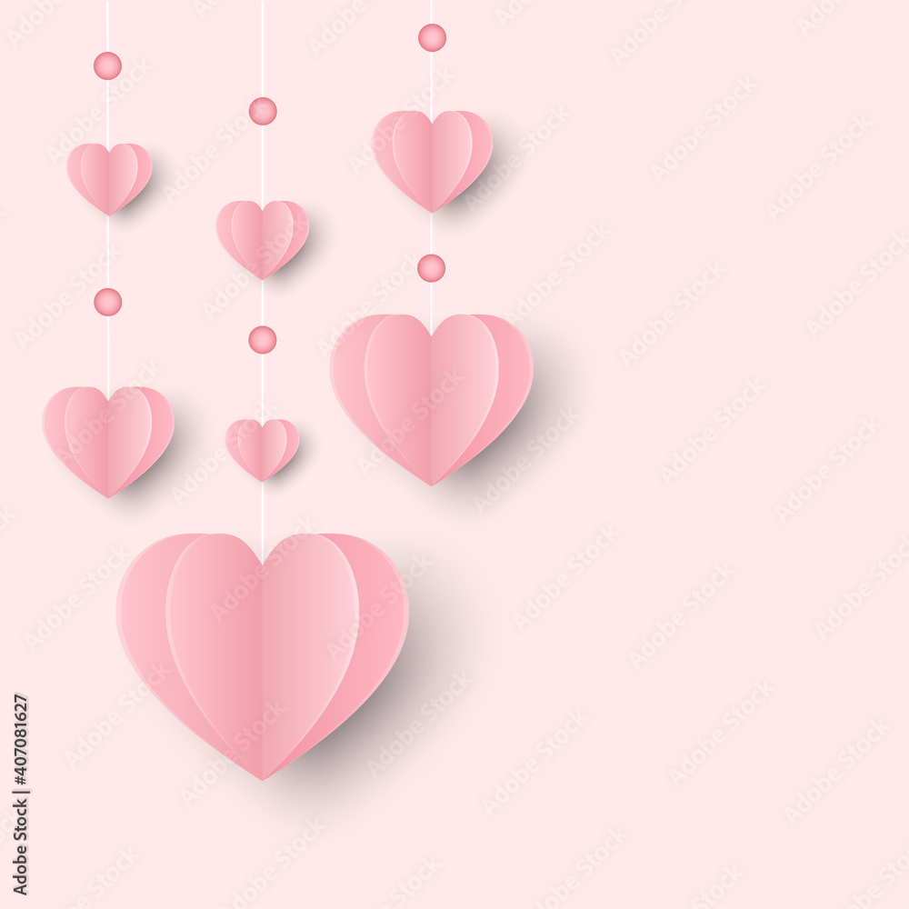 Valentine's day concept. Pink paper hearts background.
