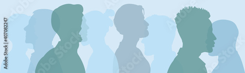 Silhouette group of multiethnic women and man who talk and share ideas and information. Communication and friendship women or girls of diverse cultures. Women social network community. Speak