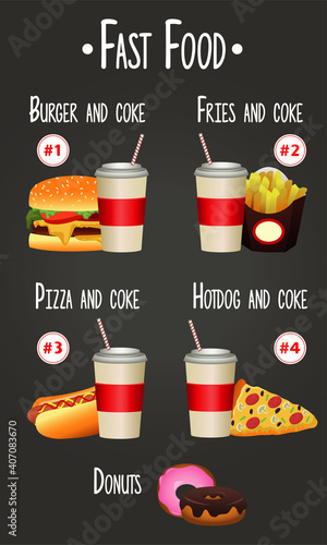 delicious fast food menu template in gray background