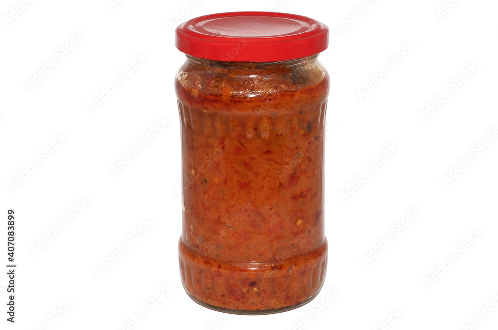 Ratatouille made at home in an old jar isolated on a white background Ratatouille made at home in an old jar isolated on a white background