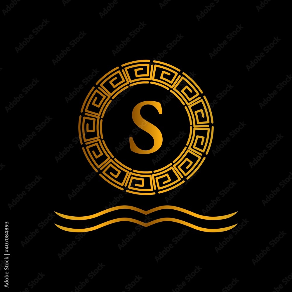 Naklejka premium Fancy logo design template, simple S initials on black background, suitable for restaurants, hotels, cafes, shops, fashion, beauty salons, etc. vector design