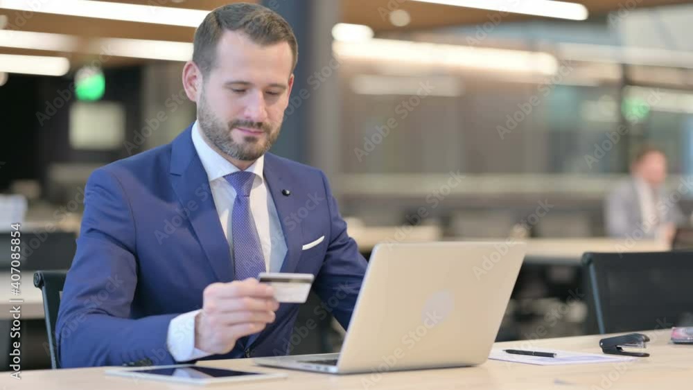 Successful Online Payment on Laptop by Middle Aged Businessman Successful Online Payment on Laptop by Middle Aged Businessman