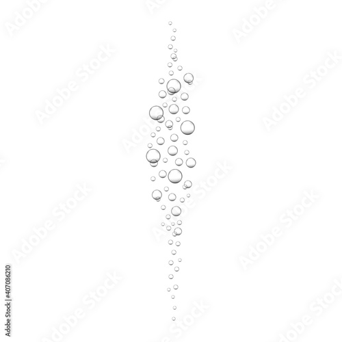 Air bubbles in ocean, sea or aquarium water. Oxygen bubbles in carbonated drink, soda, lemonade, champagne, sparkling wine. Vector realistic illustration.