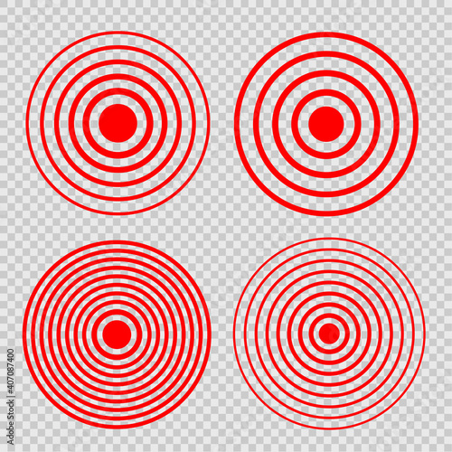 Set Design element many streak. Isolated bold vector red ring from thin to thick. Pain circle. Symbol throbbing pain photo