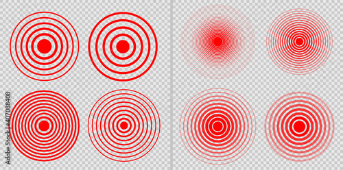 Set Design element many streak. Isolated bold vector red ring from thin to thick. Pain circle. Symbol throbbing pain