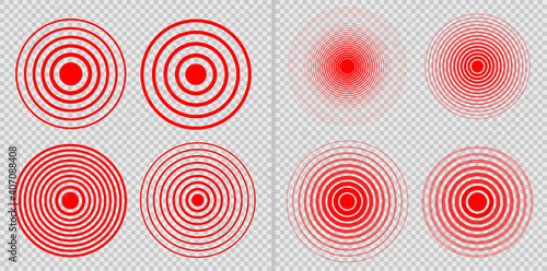 Set Design element many streak. Isolated bold vector red ring from thin to thick. Pain circle. Symbol throbbing pain photo