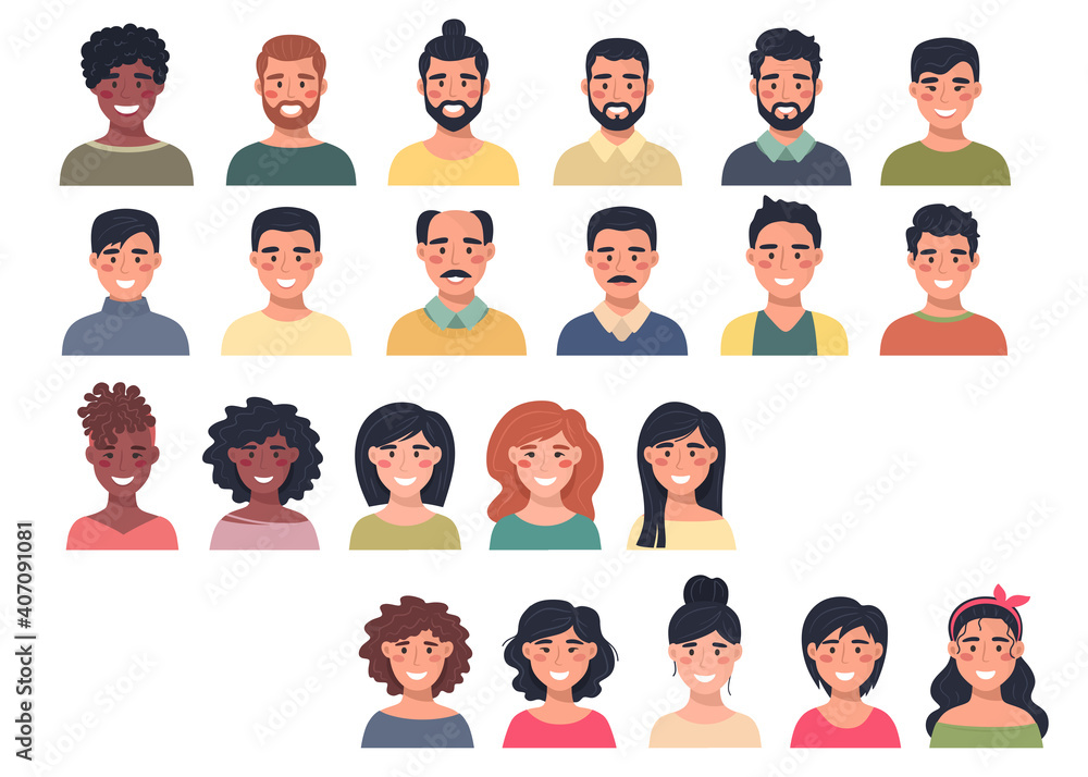 Big collection of male and female avatars, portraits. Communication, web, chat, study, chat. Flat vector isolates. Big collection of male and female avatars, portraits. Communication, web, chat, study, chat. Flat vector isolates.
