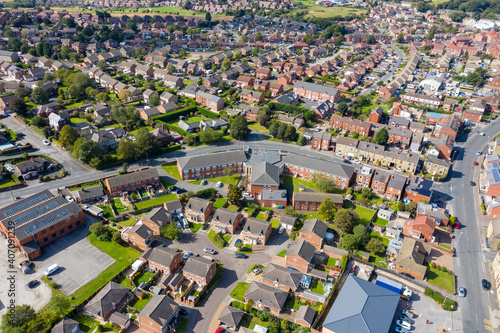 Aerial photo of the British town of Ossett, a market town within the metropolitan district of the City of Wakefield, West Yorkshire, England showing a typical UK housing estate