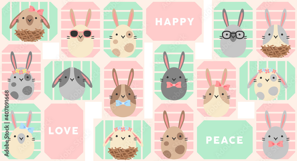 Happy Easter seamless of rabbits on white background