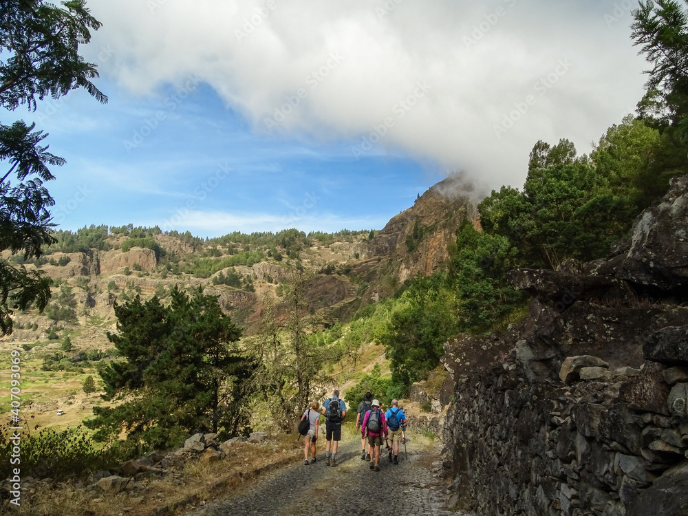 Cape Verde, hiking group, at Santo Antao island. Cape Verde, hiking group, at Santo Antao island.