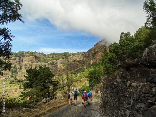 Cape Verde, hiking group, at Santo Antao island.