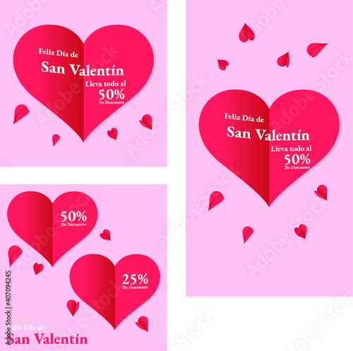 Corazones Oferta, post cara redes sociales, 2 cuadrados y 1 historia.