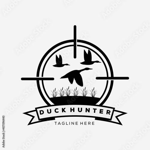 flying duck symbol. duck hunter logo vector illustration design
