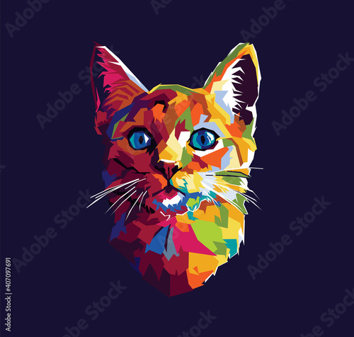 vector illustration of a cat head in the style of pop art