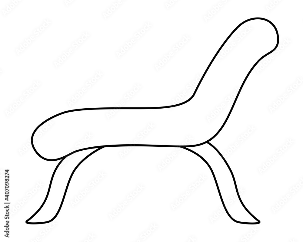 Fototapeta premium Daybed or chaise longue on high legs - vector linear illustration for coloring. Outline. Lounge furniture - chaise lounge or large armchair for coloring