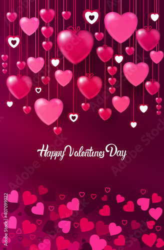 valentines day celebration love banner flyer or greeting card with hearts vertical vector illustration