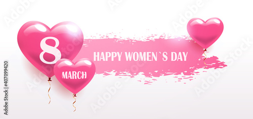 womens day 8 march holiday celebration banner flyer or greeting card with air balloons horizontal vector illustration