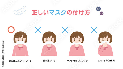 正しいマスクの付け方　図解　女の子