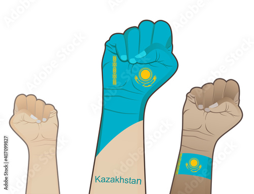 The spirit of struggle by lifting a hand with the flag of Kazakhstan on display