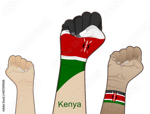 Fighting spirit by lifting a hand with a Kenyan flag on it