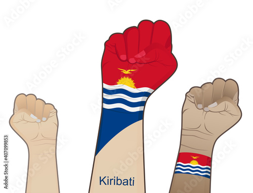 The spirit of struggle by lifting a hand with a Kiribati flag on it