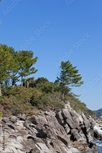 串木野市照島海岸の穏やかな海岸線	