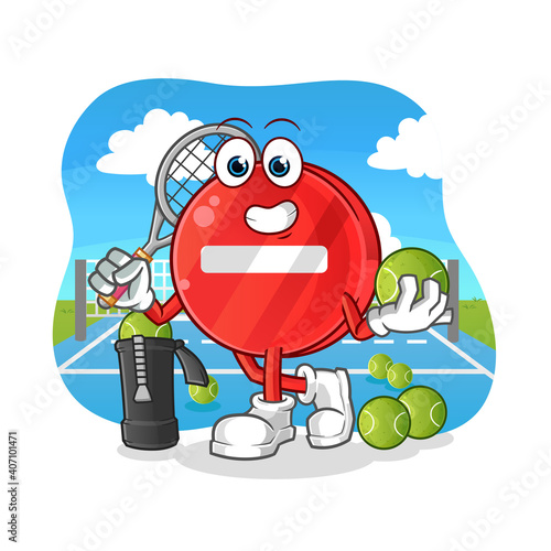 stop sign plays tennis illustration. character vector