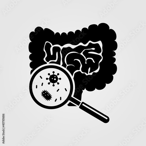 Gut bacteria, probiotics bacterias design illustration. Therapeutic bacteria organisms on magnifier.