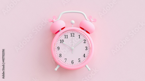 Pink alarm clock on pink background. Clipping path and copy space for your text. Minimal idea concept, 3D Render.