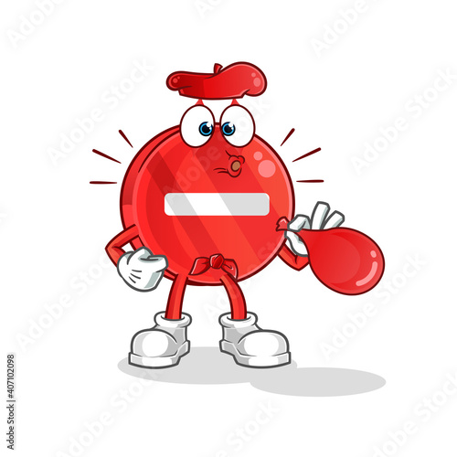 stop sign pantomime blowing balloons character. cartoon mascot vector