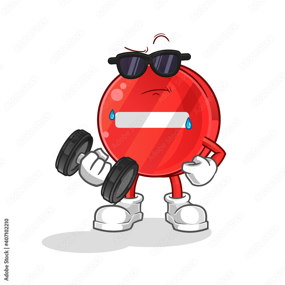 stop sign lifting dumbbell vector. cartoon character stop sign lifting dumbbell vector. cartoon character