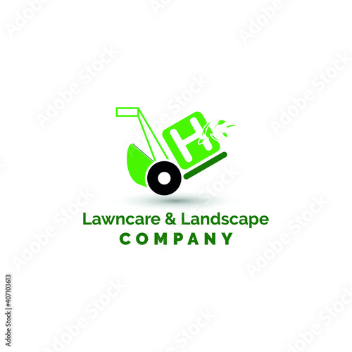 H Initial Letter with grass machine for Lawn Care, garden, maintenance and Landscape Logo Design Vector Template