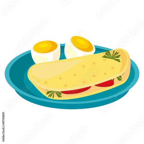 boiled egg and omelette in dish food