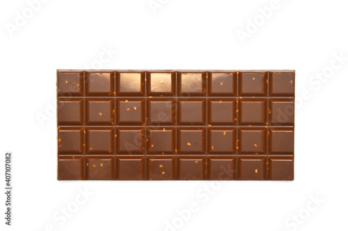 Milk chocolate bar with sesame seeds isolated on white background, sweets, dessert, sweet snack