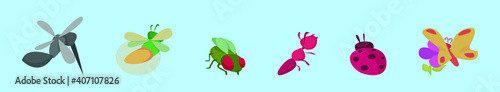 set of firefly cartoon icon design template with various models. vector illustration isolated on blue background