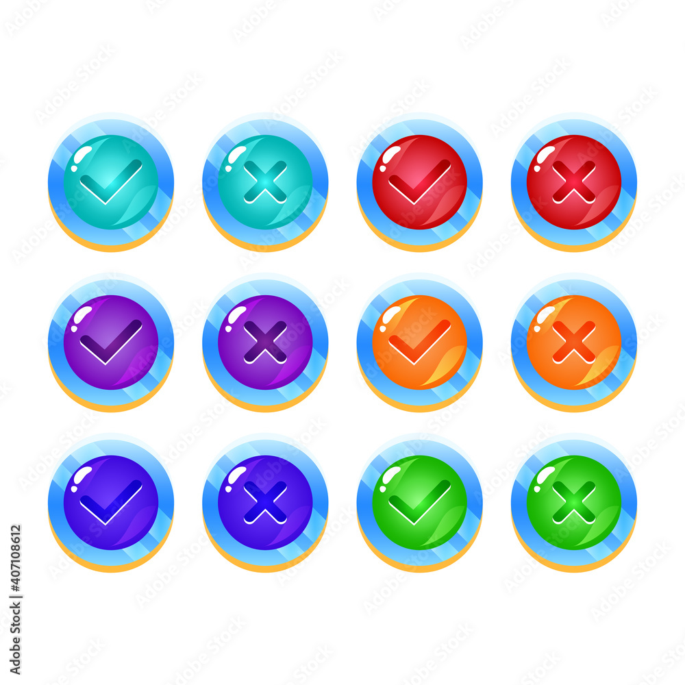 set of fantasy space jelly game ui button yes and no check marks for gui asset elements vector illustration set of fantasy space jelly game ui button yes and no check marks for gui asset elements vector illustration