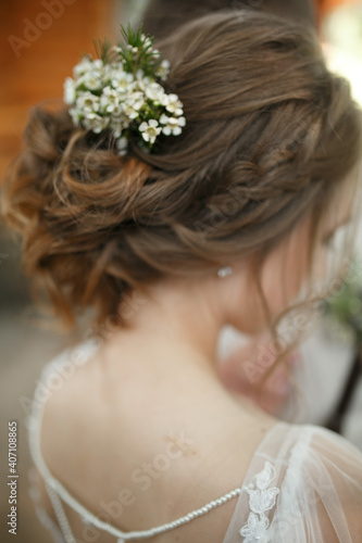 Bride's hairstyle back view.