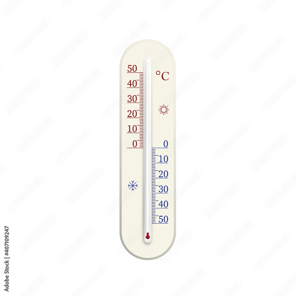 Celsius thermometer. Vector realistic outdoor dergree blank meter