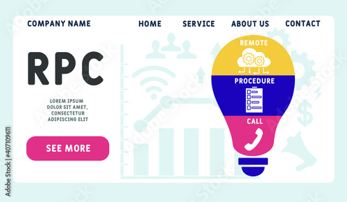 Vector website design template . RPC - Remote Procedure Call acronym. business concept background. illustration for website banner, marketing materials, business presentation, online advertising. 