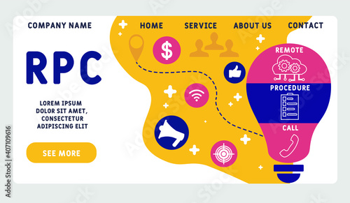 Vector website design template . RPC - Remote Procedure Call acronym. business concept background. illustration for website banner, marketing materials, business presentation, online advertising. 