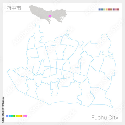 府中市・Fuchū・白地図（東京都）