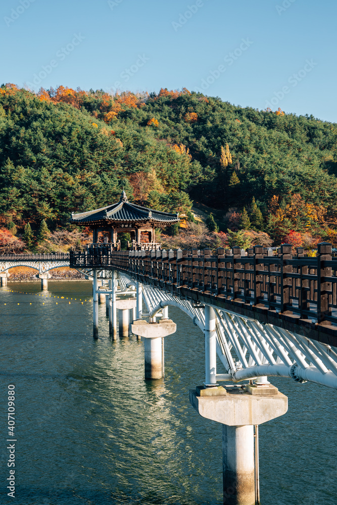 Woryeonggyo Bridge on Nakdong river at autumn in Andong, Korea
