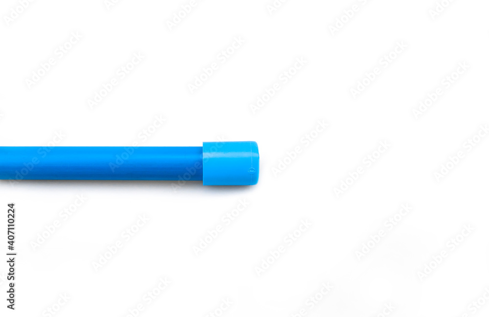 Blue PVC pipe set, separate on a white background, blue plastic water pipe, PVC accessories for plumbing work Plumber equipment Bend and connect the three-way plastic pipe to drain the waste water. Blue PVC pipe set, separate on a white background, blue plastic water pipe, PVC accessories for plumbing work Plumber equipment Bend and connect the three-way plastic pipe to drain the waste water.