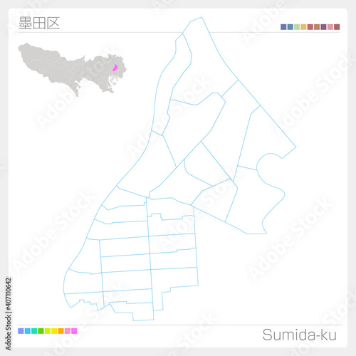 Fototapeta Naklejka Na Ścianę i Meble -  墨田区・Sumida-ku・白地図（東京都）