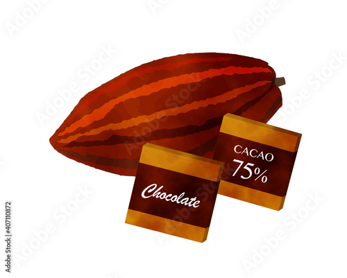 免疫力を高める食材／糖質制限／水彩／カカオマス／チョコレート