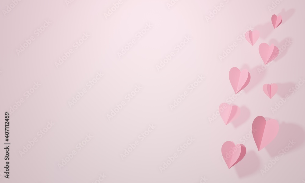 3D rendering of paper cut in heart shape on soft pink background. For valentine's day or sweet romantic events