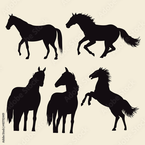horses animals silhouettes isolated icons