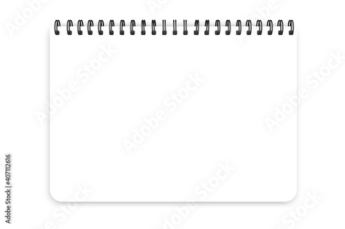 Realistic template blank horizontal spiral notepad. Empty space. Stock image.