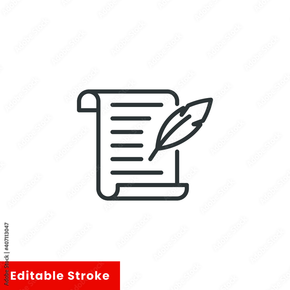 History, writing icon. Line style for web template and app. Simple thin line, poetry, book concept, education, vector illustration design on white background. Editable stroke EPS 10 History, writing icon. Line style for web template and app. Simple thin line, poetry, book concept, education, vector illustration design on white background. Editable stroke EPS 10