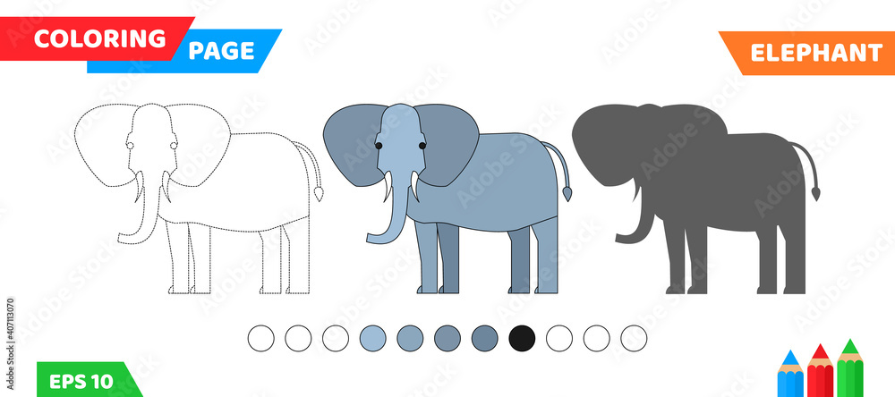 Naklejka premium cartoon elephant animal coloring page for children